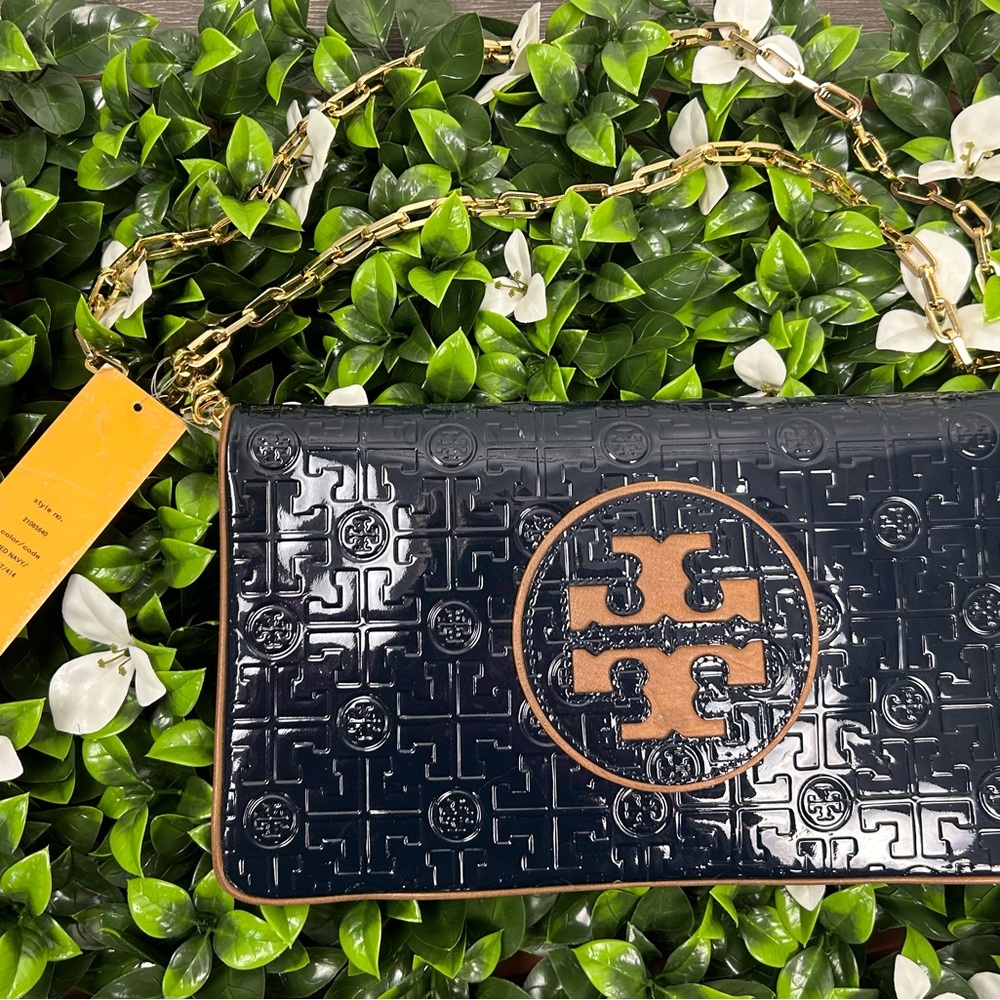 Embossed Reva Clutch in Medium Navy and Rust